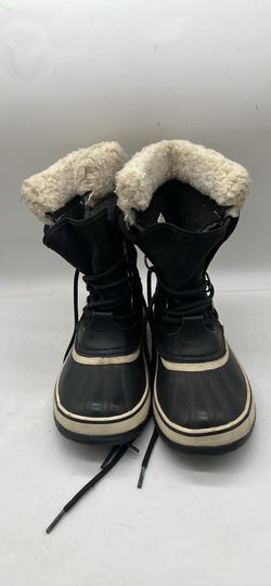 Sorel Waterproof Winter Boots Womens 6.5 Carnival Black Faux Fur Round NL1495-011
