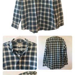 Men’s Vintage L.L. Bean Long Sleeve Plaid Button Down Cotton Size Large Green 