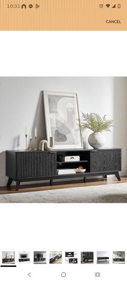 Black TV Stand with Fluted Cabinet Doors