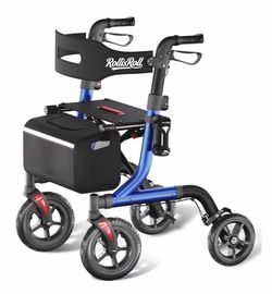 Walkers for Seniors with Seat, Foldable Rollator Walker, Reinforced Aluminum Frame, 10" Big Rubber Wheels for All Terrain, Built-in Cable, Lightweight