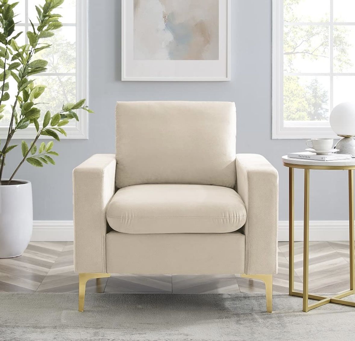 Velvet Accent Chair, Sofa Chairs, High-Back Club Armchair