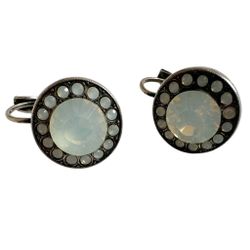 Sterling Silver   Round  Pavé  Crystal Earrings