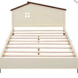 Wood Platform House-Shaped Full Bed Frame 