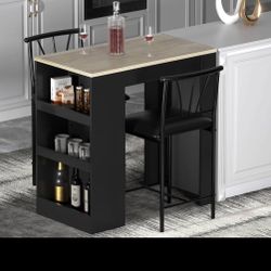 (We Have Delivery)VECELO Small Bar Table and Chairs Tall Kitchen Breakfast Nook with Stools/Dining Set for 2, Storage