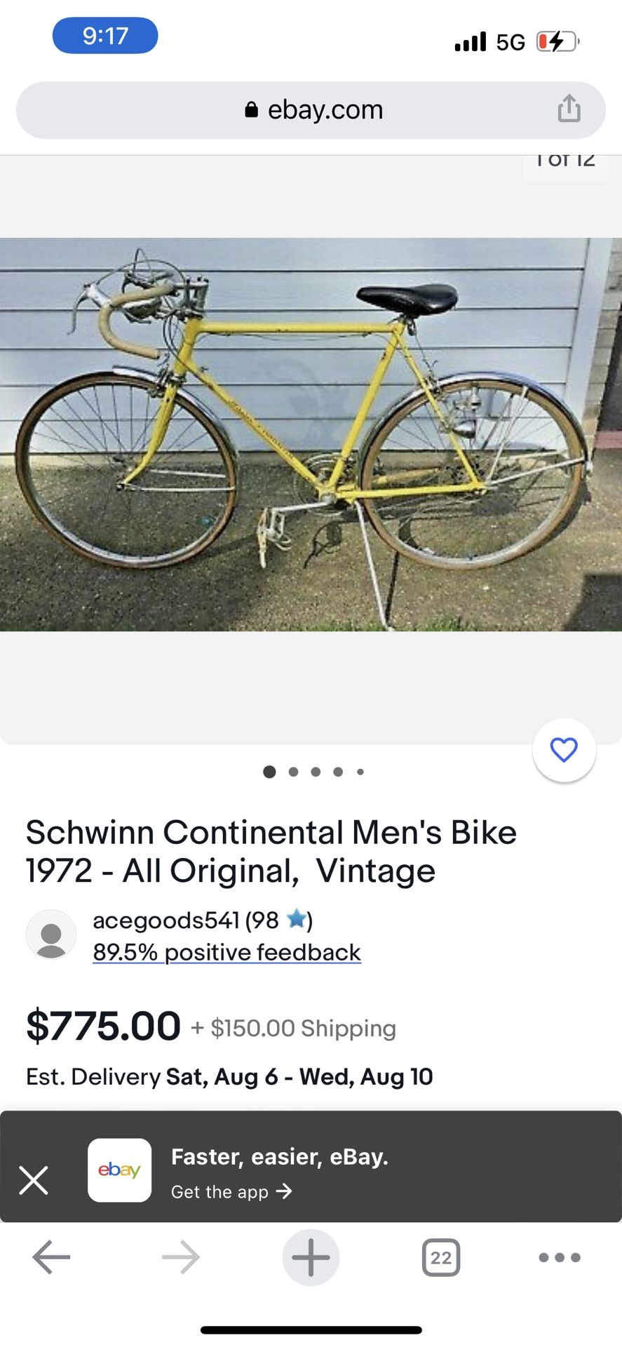 Schwinn Continental Men Bike 1972