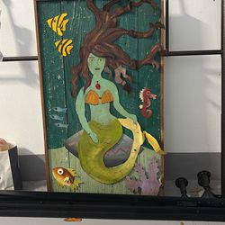 Metal and wood mermaid picture