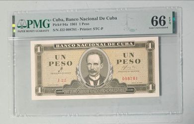 1 peso 1961 cuba jose marti pmg 66