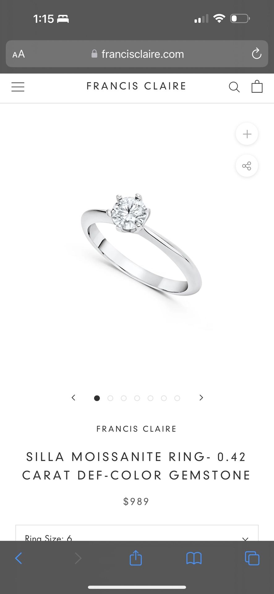 Silla Moissanite Ring 0.42 Cart Def Colour Gemstone 
