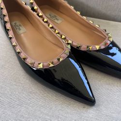Valentino Black Patent Flat Women Size 9 Authentic Is $890