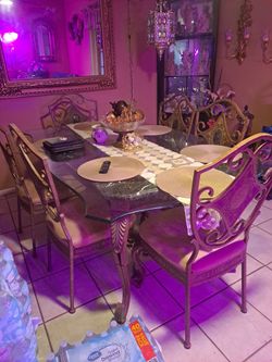 Glass Dining Tables And Chairs, Dishes, Table Dishes Are On But Not The Pots