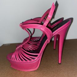 AUTHENTIC YSL Pink Leather Strappy Heeled Sandals, size 9