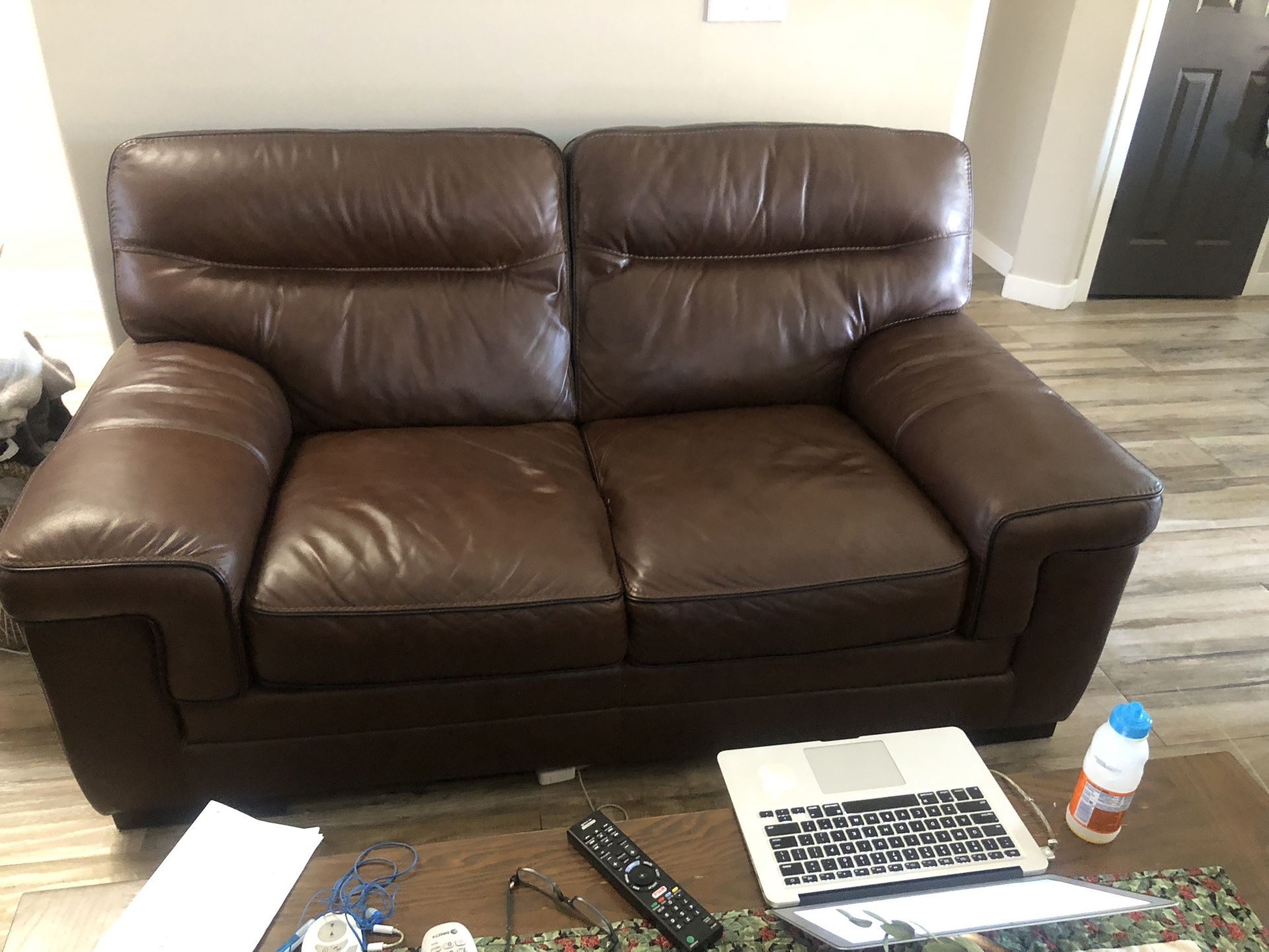 3 Piece 1 Leather Couch And 2 Love Seats