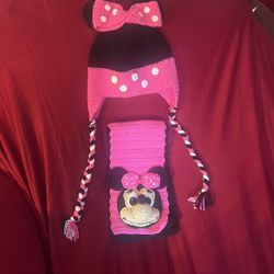 Brand New Crocheted Minnie Mouse Scarf Set