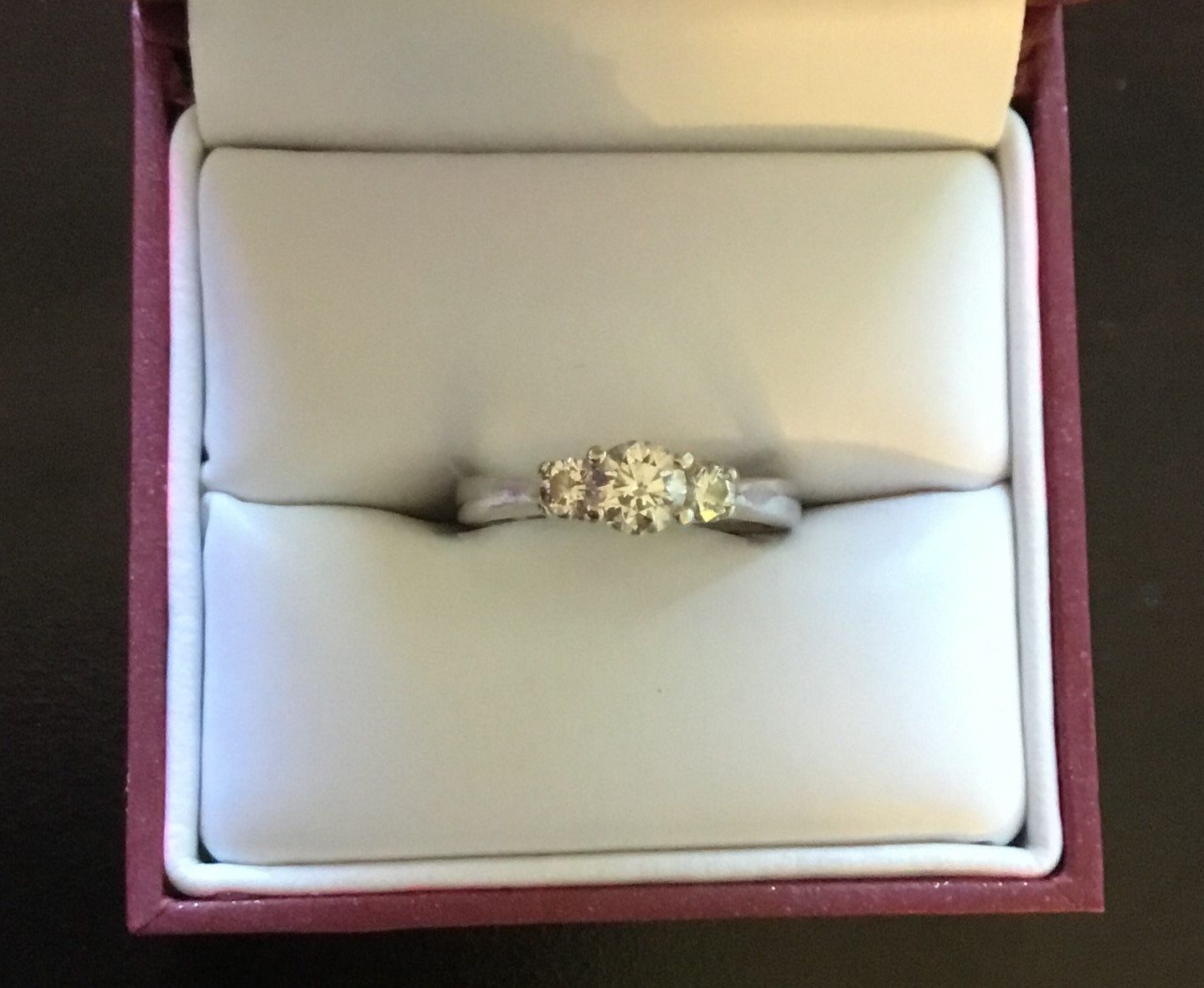 Beautiful Three Stone Diamond Engagement Ring In 18k White Gold