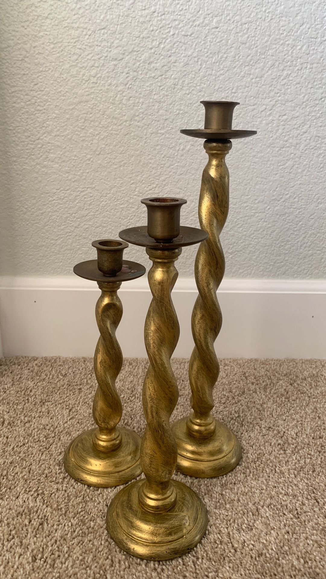 Brass taper candle holder trio