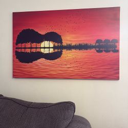 Guitar Sunset Wall Hanging Like New 