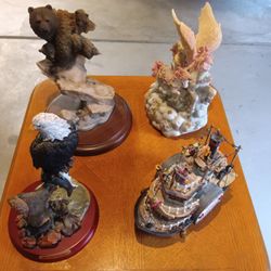 Various Figurines American Eagle Bears Music Box and River Princess