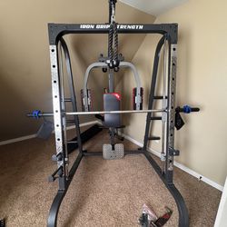 Smith Machine Home Gym + Olympic Barbell & Plates
