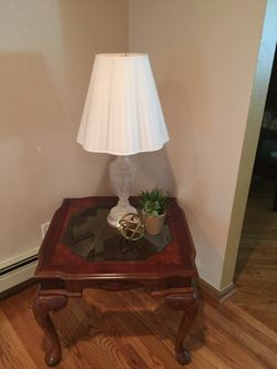 Cherrywood glass end table.