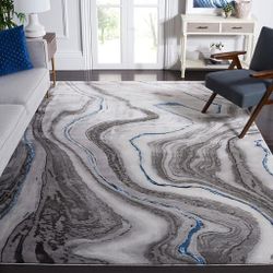 Craft Collection Area Rug - 9" x 12', Grey & Blue, Modern Abstract Design
