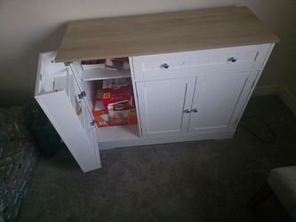 White Sideboard Cabinet with Wood Top