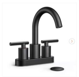4 in. Center set Double Handle Gooseneck High-Arc Bathroom Faucet with Drain Kit in Matte Black