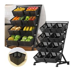 4-Tier Rolling Vegetable Rack, Kitchen Storage