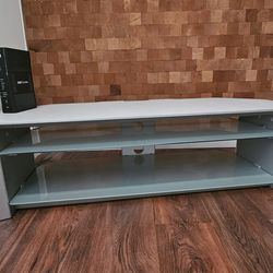 Silver TV Stand with Glass Shelves