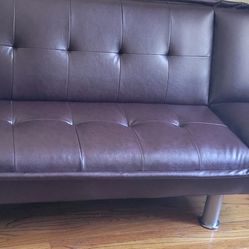 Brown Vinyl Futon Sofa Bed
