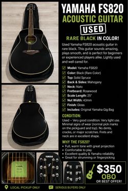 Yamaha FS820 Acoustic Guitar – Black