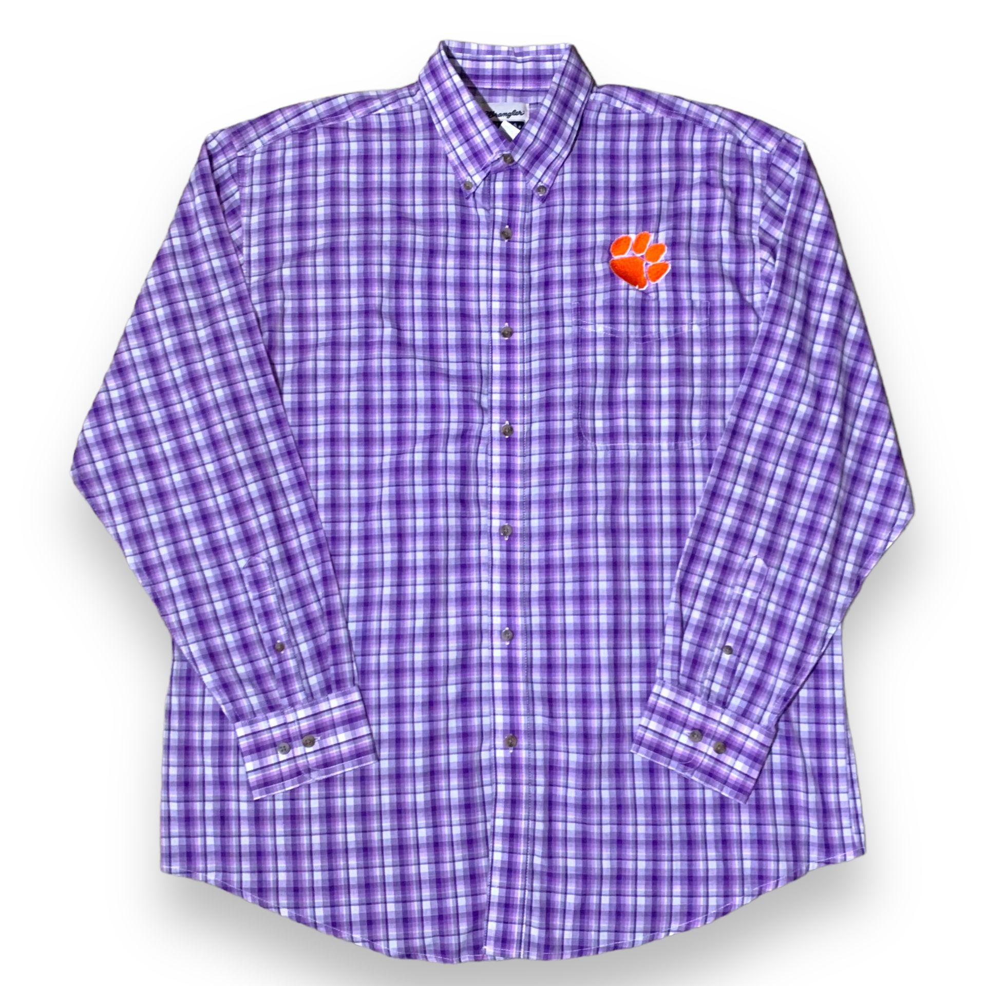 Wrangler Clemson Tigers Purple Plaid Riata Long Button Down Shirt Men’s Size XL