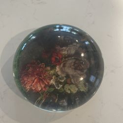 Floral Paperweight, Flowers in a Vase, Dome Paperweight,  Medium Glass Dome, Glass Paperweight