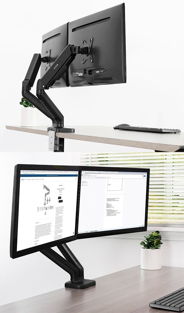 Brand New $35 VIVO (V002O) Fully Adjustable Dual Monitor Stand, Desk Mount, Screens up to 27”