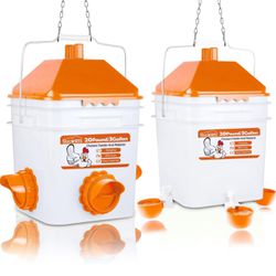 20 Pounds Chicken Feeder and 3 Gallon Chicken Waterer,High-Capacity Hanging Chicken Feeder and Waterer Set for up to 20 Chicks/15 Adult Chickens(Orang