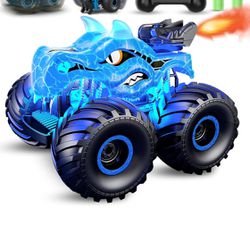 Scientoy Remote Control Car, 360° Rotating RC cars for boys 4-7 with Spray, Light & Sound, 2.4 GHz All Terrain Monster trucks, Dinosaur Toys for Kids 