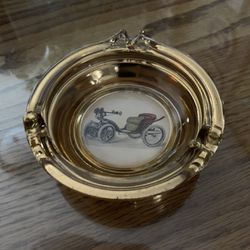 Antique Amber/Gold Glass Ashtray with carriage