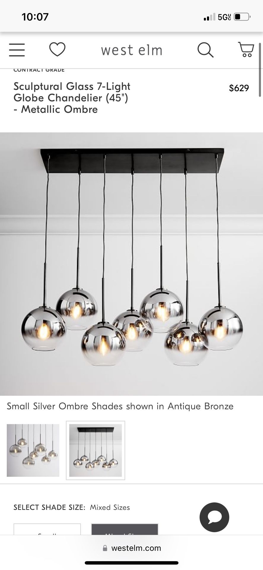 West elm 7 Light Fixture Chandelier New In Box Doesn’t Include Glass Shades