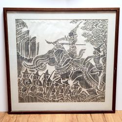 Temple Elephant Rubbing Framed 26" x 27"