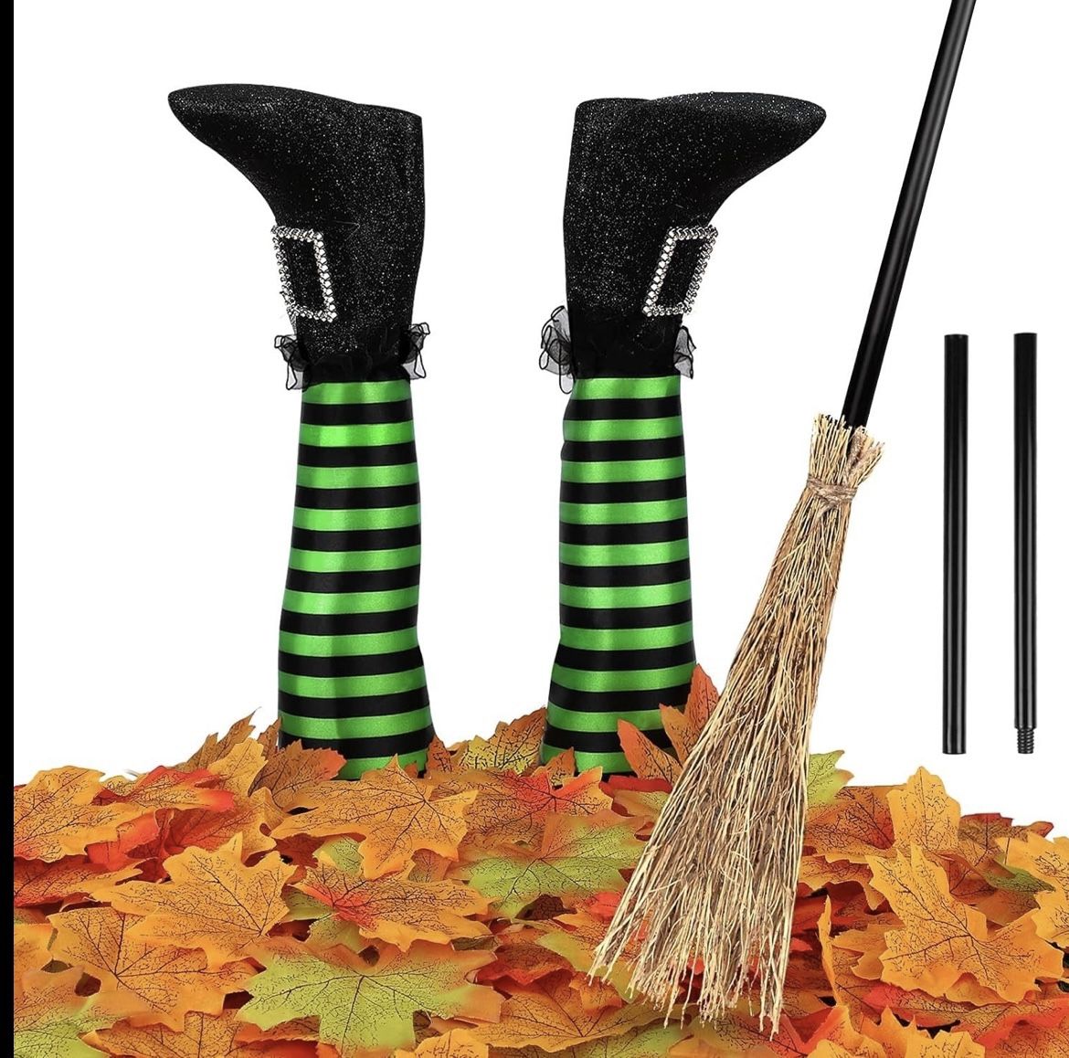 Halloween Witch Legs Yard Stakes 13.4 Inches Upside Down Lighted Green Black