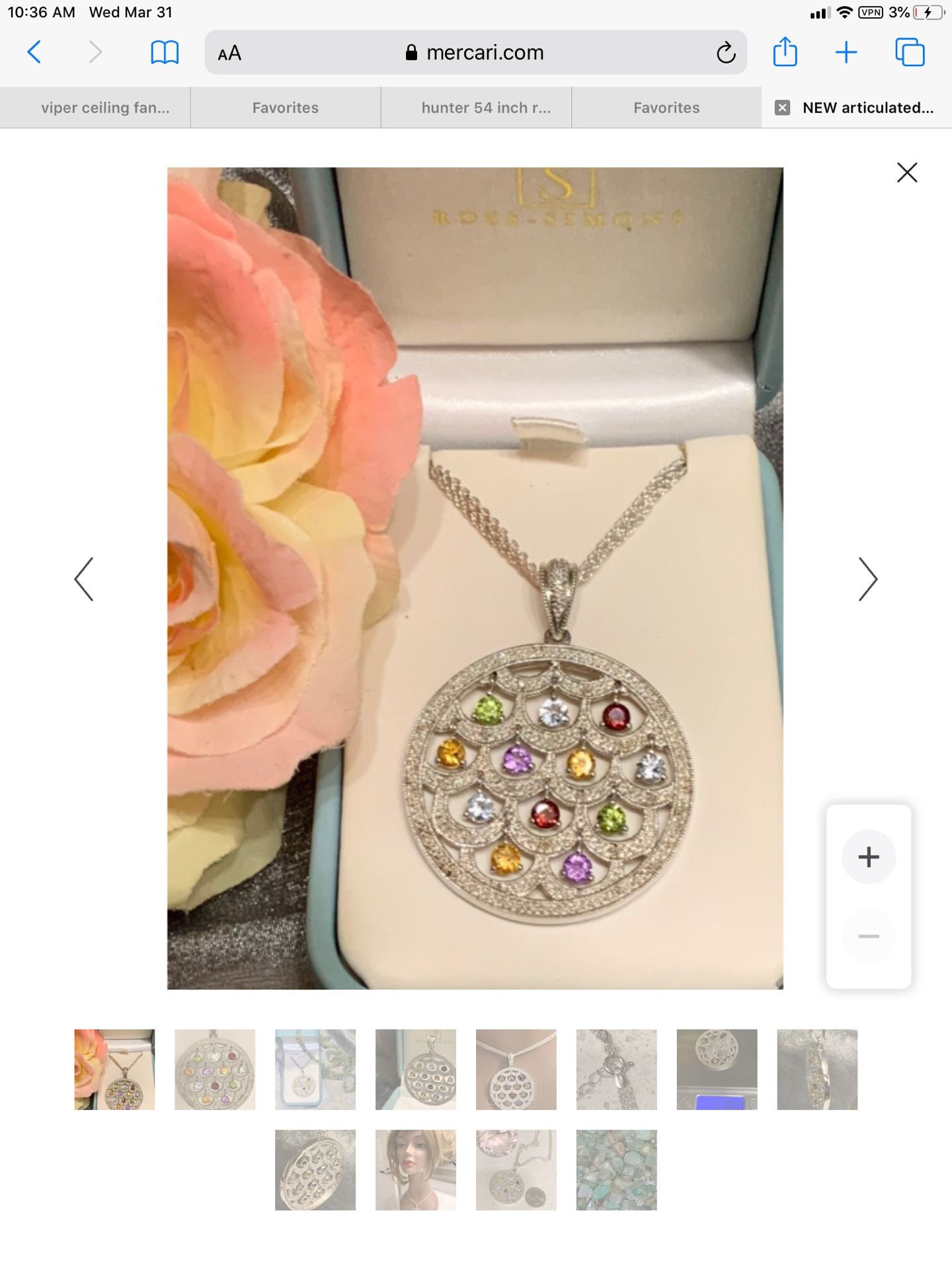 designer rare find ! articulated GEMSTONES ~ Pave set DIAMONDS medallion / slide NOS