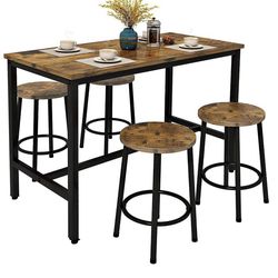 5 Pieces Dining Table Set 1 Table & 4 Chair, Rustic Brown