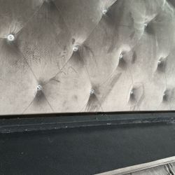 California King velvet silver grey headboard, frame bed all pieces
