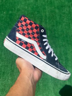 VANS SK8-HI “RED / NAVY BLUE CHECKERBOARD” (Size 8, Men’s)