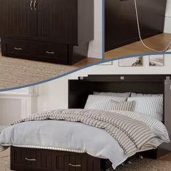 AFI Nantucket Full Murphy Bed – Espresso – Like New + Mattress + Charger