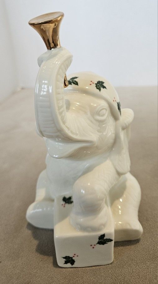 CHRISTMAS ELEPHANT Formalities Baum Bros Ivory w/ Holly & Berry & Gold Figurine