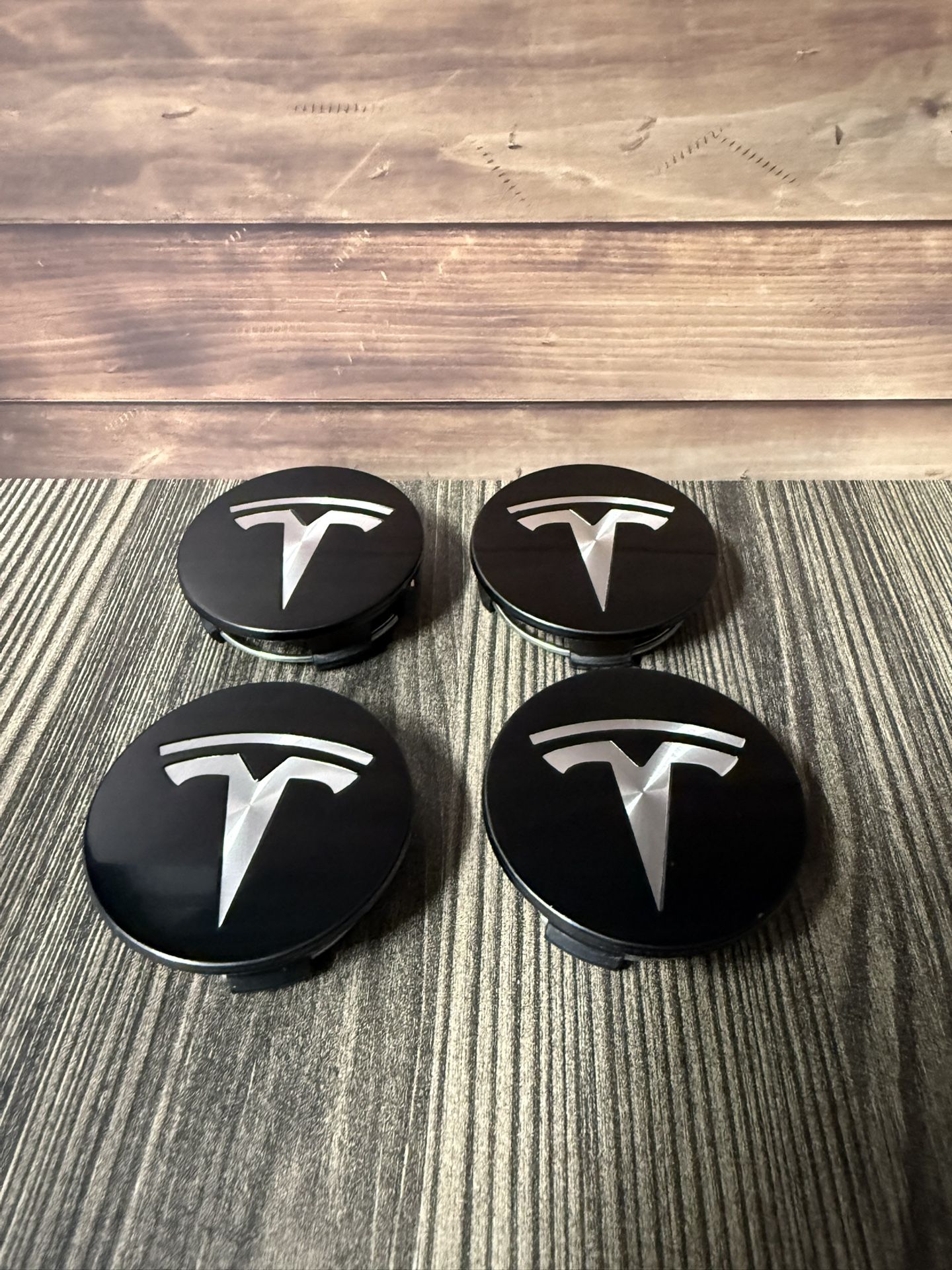 SET OF 4 TESLA Black/sIlver 56 mm Wheel Rim Center Caps