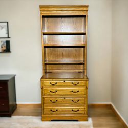 Light Brown 2-Drawer Filing Cabinet & Hutch w/ Shelves