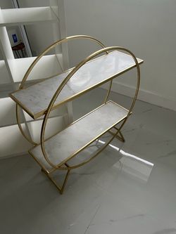 Gold Metal Oval Shelf with Marble Shelves