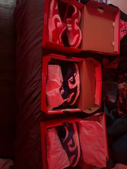 3 red/blue and orange/ light blue dunks size 4-5.5Y