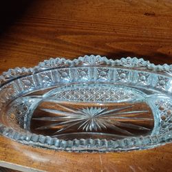 Vintage Etched Crystal Serving Dish